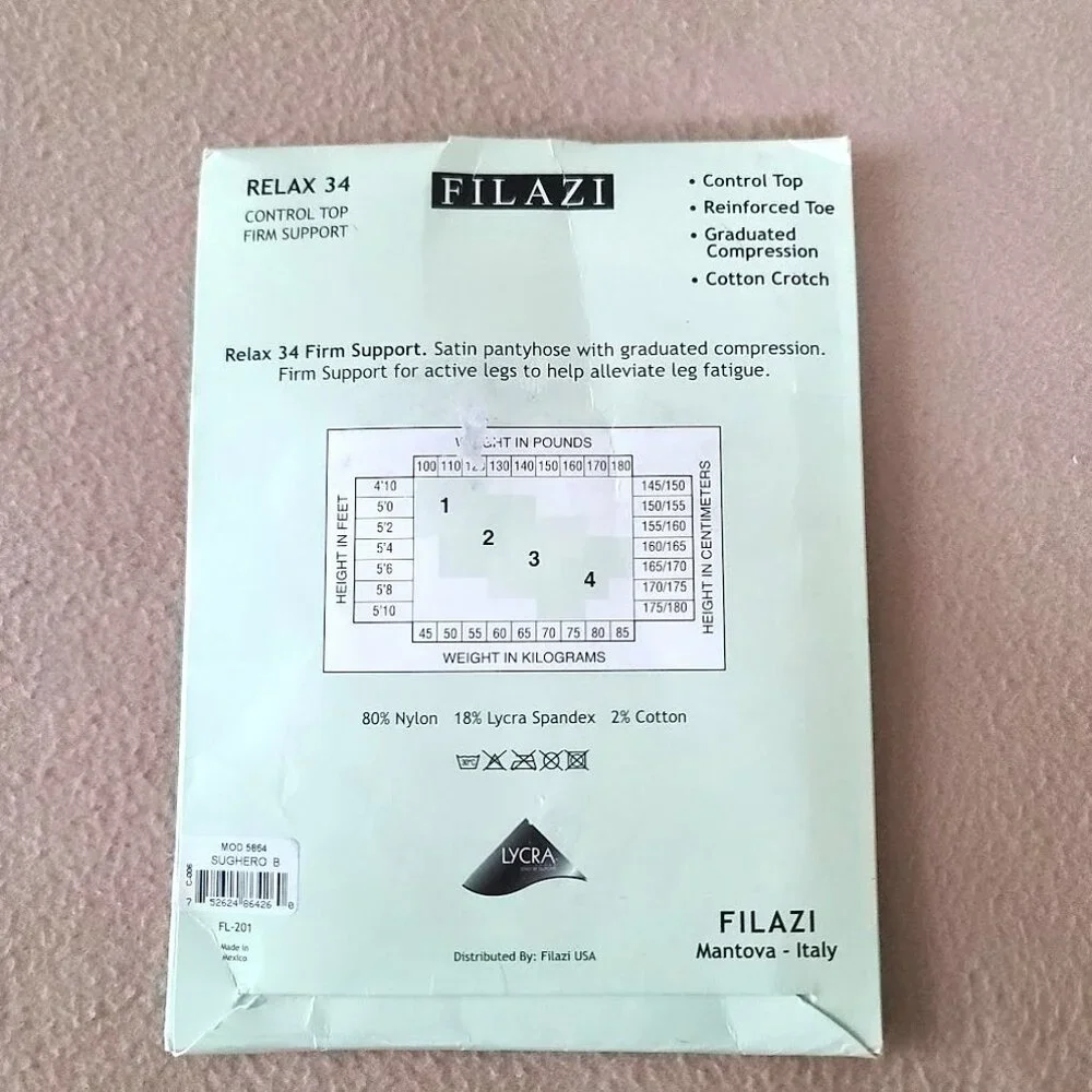 Filazi Relax 34 Control Top Firm Support Satin Pantyhose Sz B Honey/Tan NEW